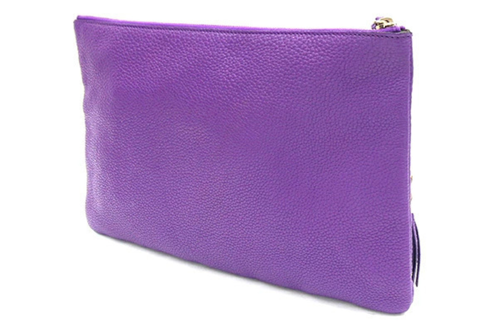 Gucci Leather Bag Clutch Fringe Clutch Purple Tassel Bamboo Shoulder Purple